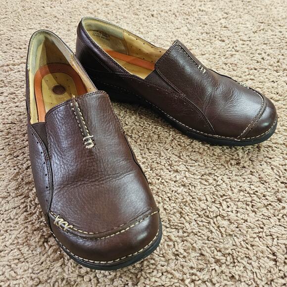 Clarks Other - Clarks Unstructured Shoes Mens 10W Brown Leather Slip On Comfort Loafers w Box